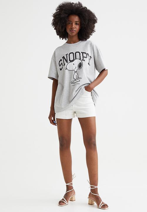 H&M - Oversized printed T-shirt - light grey marl/snoopy