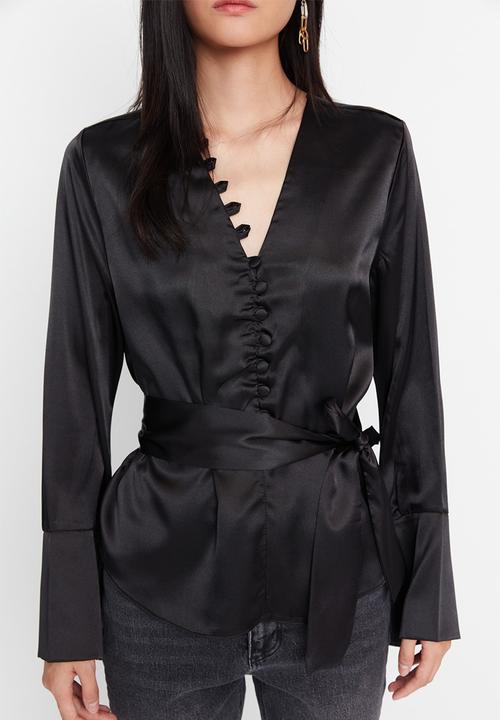 Trendyol - Button detail tie waist blouse - black