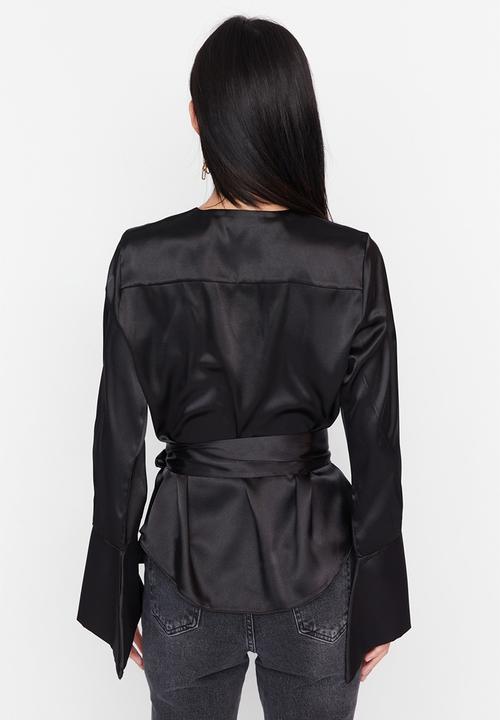 Trendyol - Button detail tie waist blouse - black