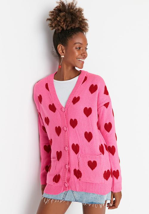 Trendyol - Heart patterned knitwear cardigan - pink
