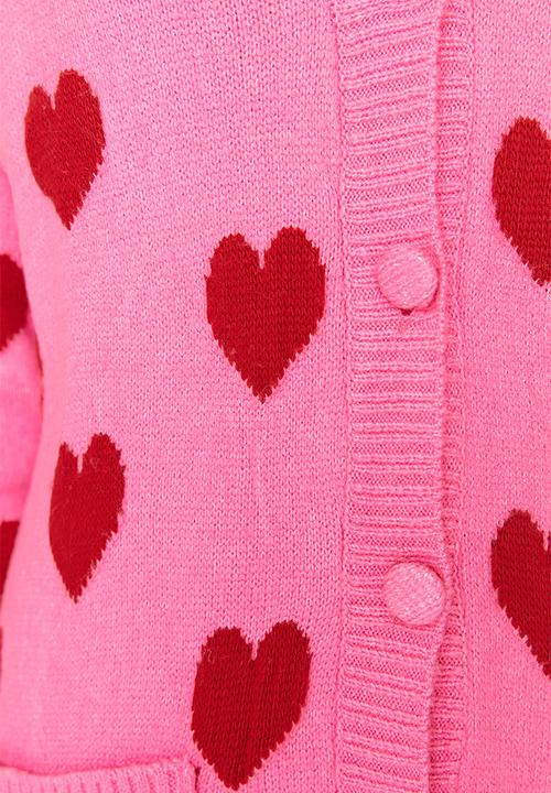 Trendyol - Heart patterned knitwear cardigan - pink