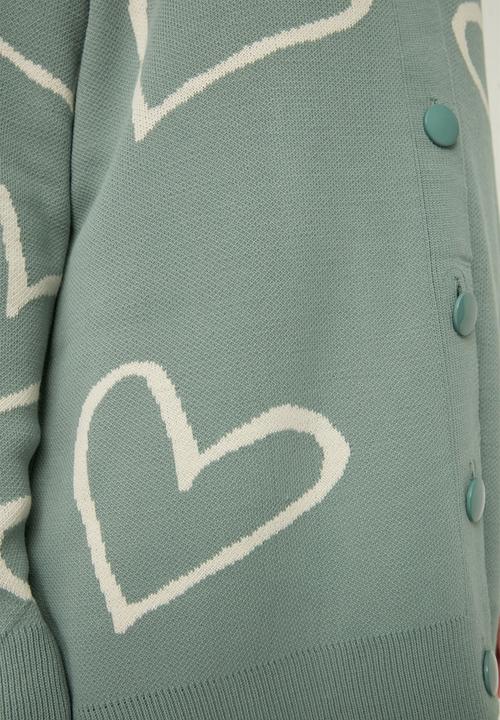 Trendyol - V neck heart patterned cardigan - mint