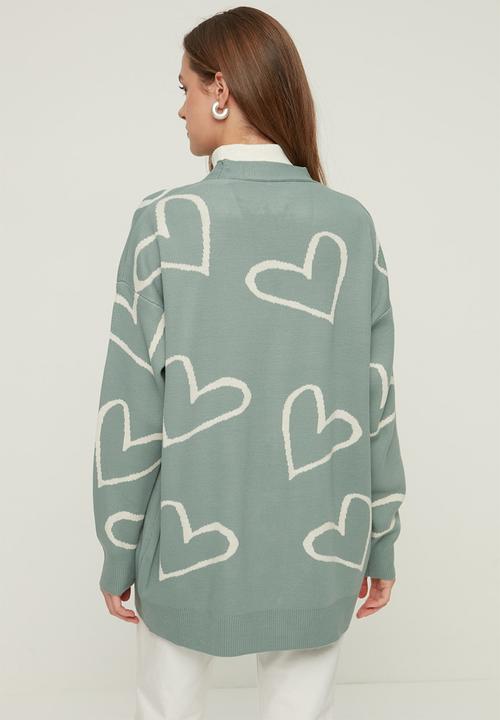 Trendyol - V neck heart patterned cardigan - mint