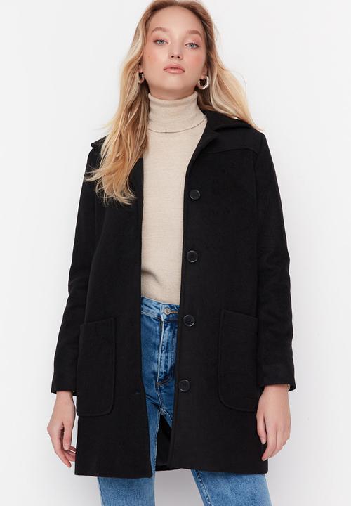 Trendyol - Button down stamp coat - black