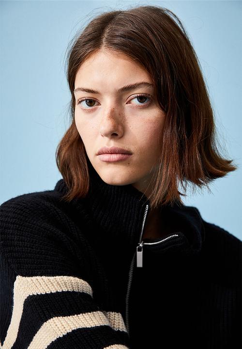 H&M - Zip-top rib-knit jumper - black/striped