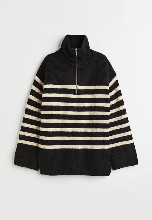 H&M - Zip-top rib-knit jumper - black/striped