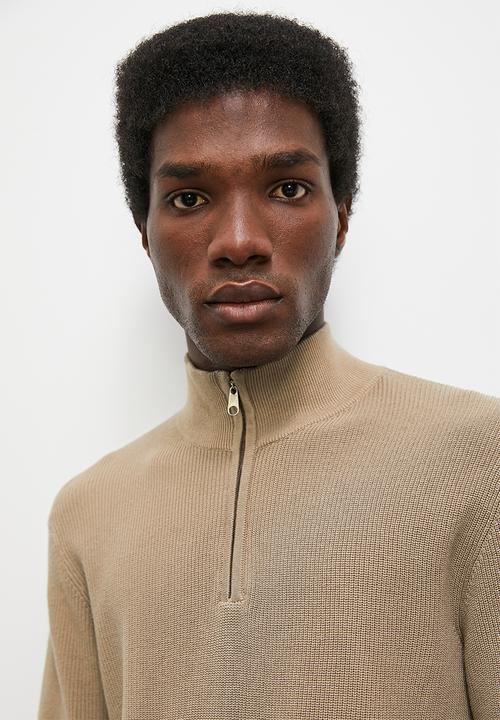 Superbalist - Regular fit quarter zip l/s turtleneck knit - brown