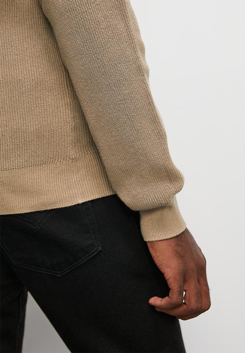 Superbalist - Regular fit quarter zip l/s turtleneck knit - brown