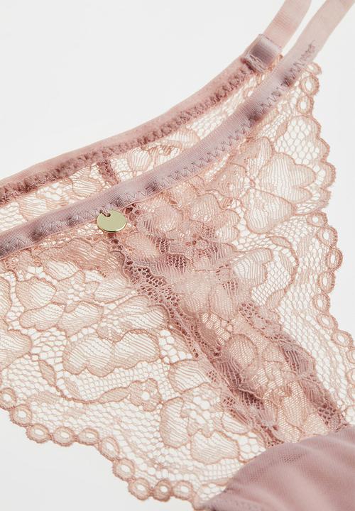 H&M - 3 Pack lace thong briefs - black/white/old rose