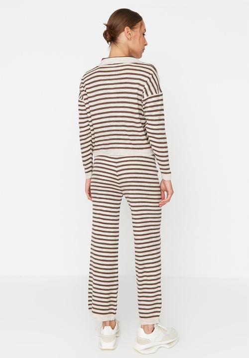Trendyol - Crop striped knitwear bottom-top set - mink