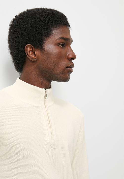 Superbalist - Regular fit quarter zip l/s turtleneck knit - cream