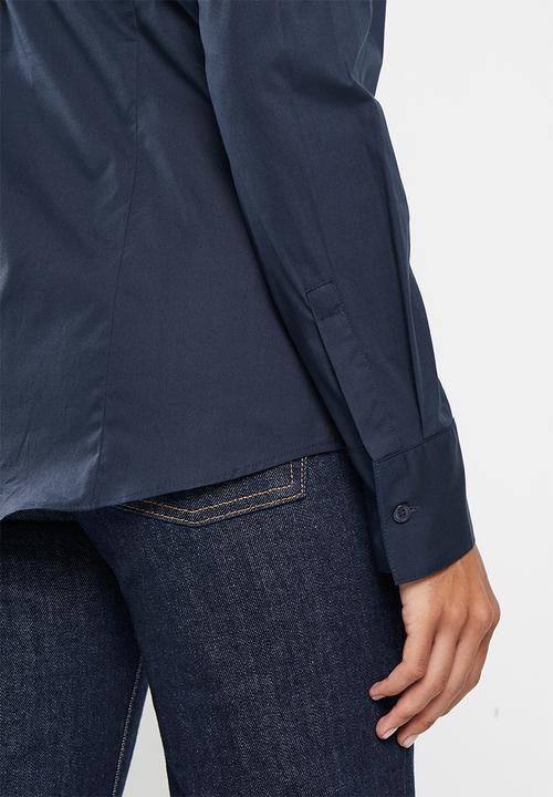 POLO - Wmn basic shirt long sleeve concealed front shirt - navy