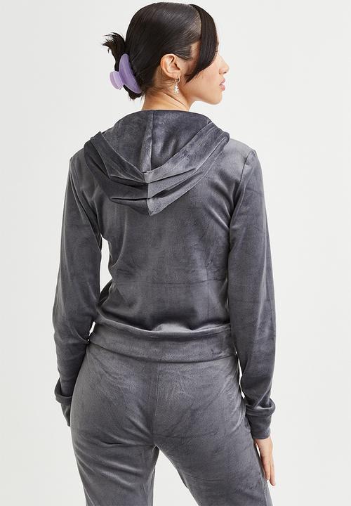 H&M - Velour zip-through hoodie - dark grey