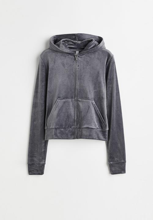 H&M - Velour zip-through hoodie - dark grey