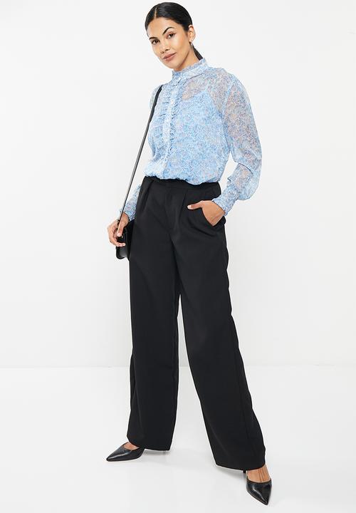 Pringle of Scotland - Printed frill blouse - blue
