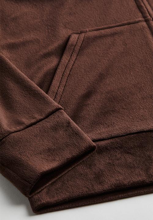 H&M - Velour zip-through hoodie - dark brown