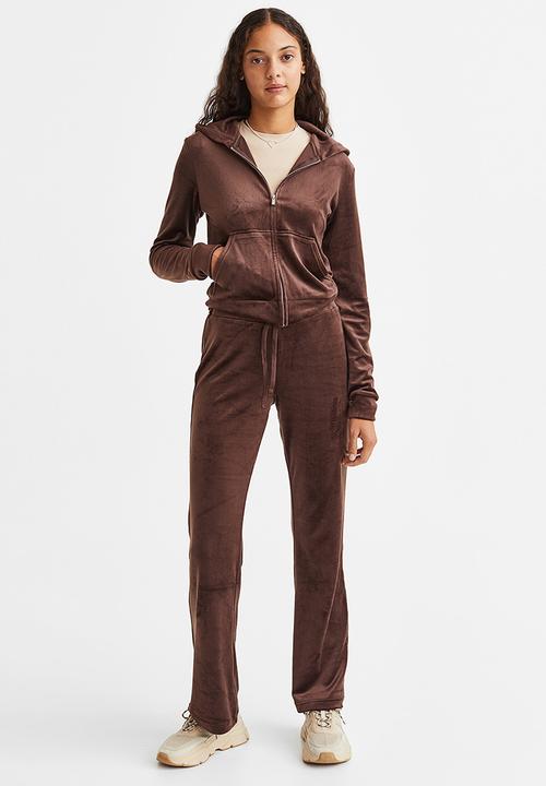 H&M - Velour zip-through hoodie - dark brown