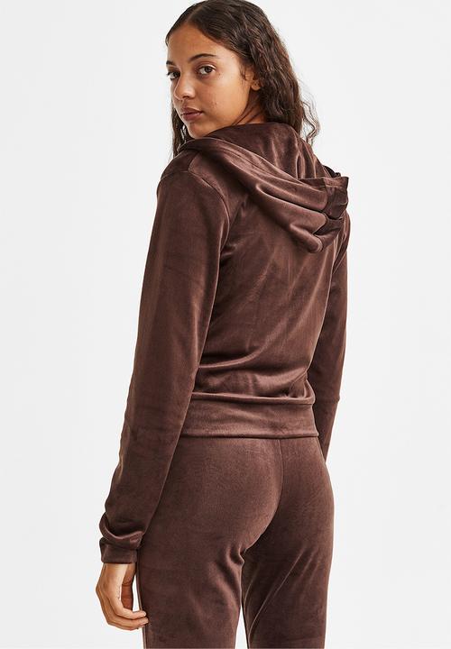 H&M - Velour zip-through hoodie - dark brown