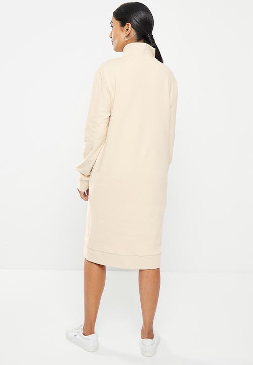 POLO - Wmn quarter zip long sleeve sweat dress - stone