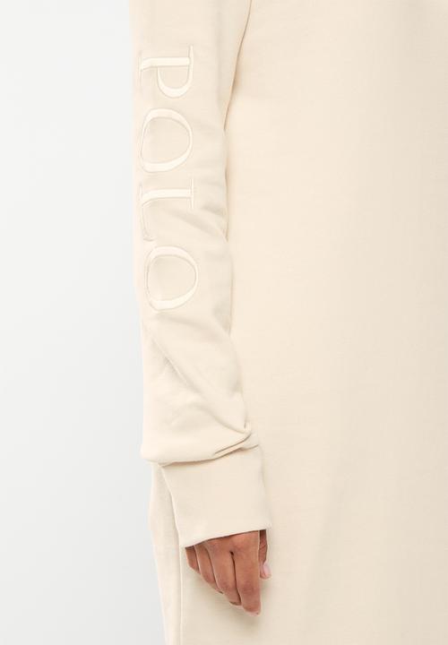 POLO - Wmn quarter zip long sleeve sweat dress - stone