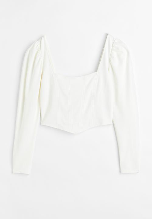 H&M - Puff-sleeved corset top - white