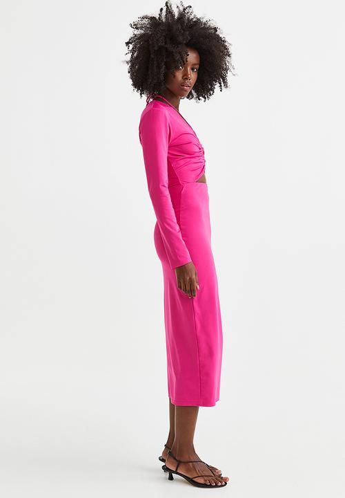 H&M - Drawstring-detail bodycon dress - cerise 