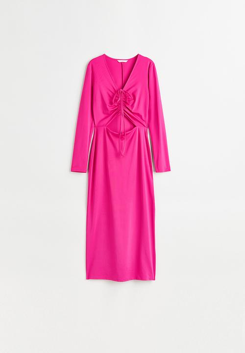 H&M - Drawstring-detail bodycon dress - cerise 
