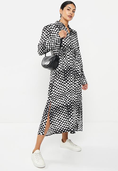 Me&B - Shirt dress Midi - disco black & white