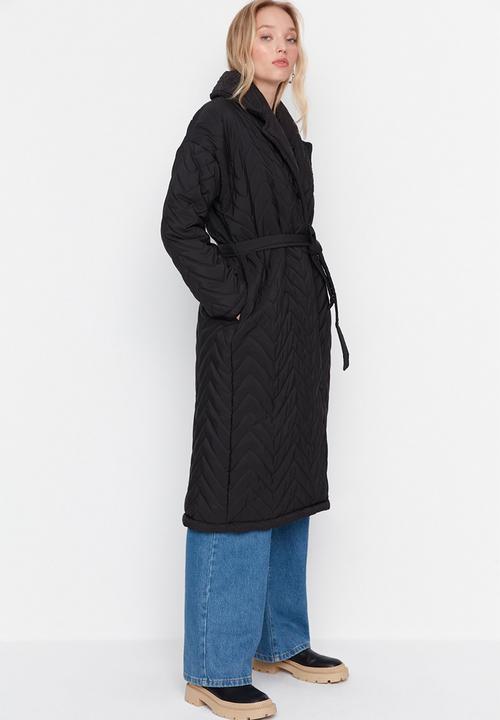 Trendyol - Oversize belted quilted coat - black