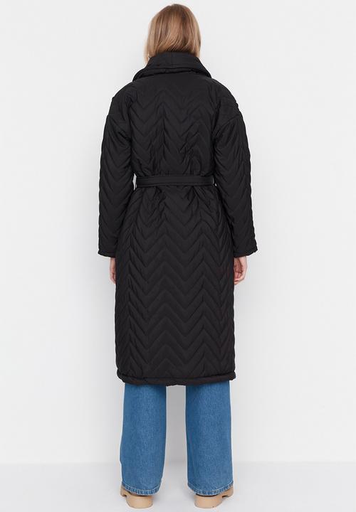 Trendyol - Oversize belted quilted coat - black