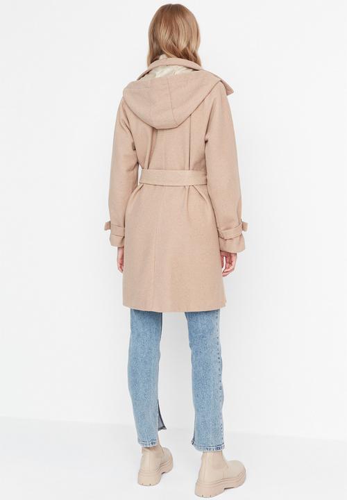 Trendyol - Belted oversized lined stamp coat - camel