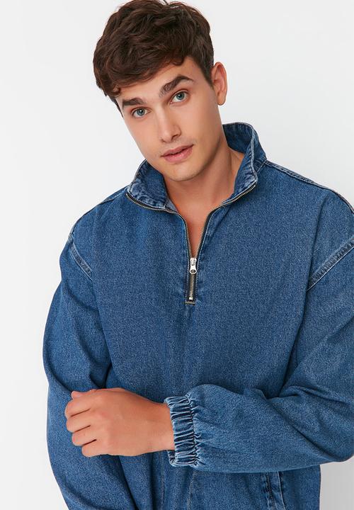 Trendyol - Denim 1/4 zip jacket - blue