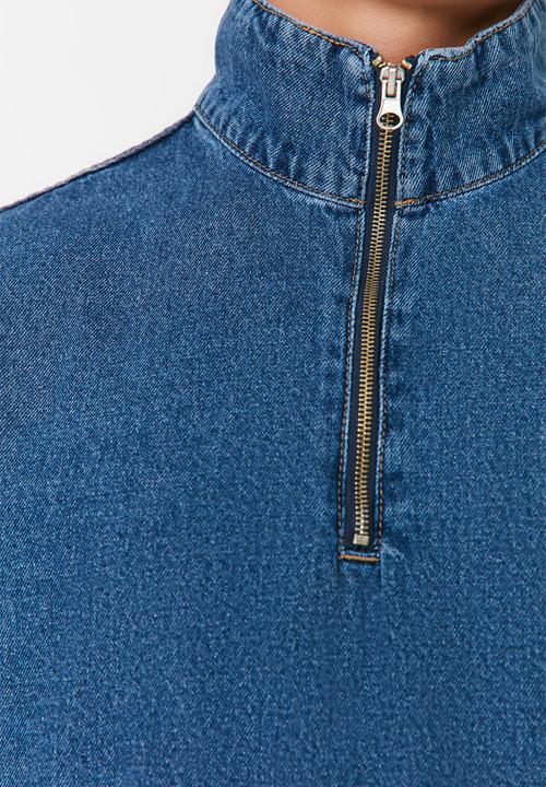 Trendyol - Denim 1/4 zip jacket - blue