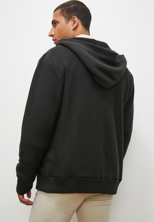 Lark & Crosse - Sherpa lined zip through knitwear - charcoal