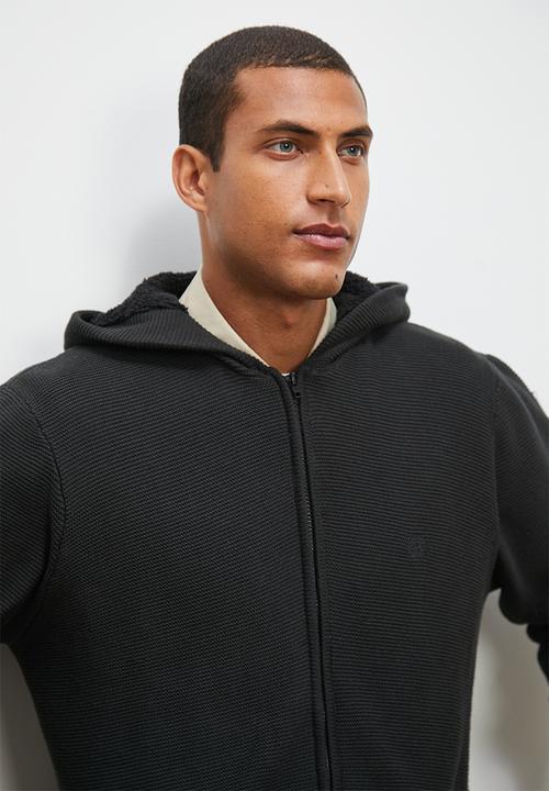 Lark & Crosse - Sherpa lined zip through knitwear - charcoal