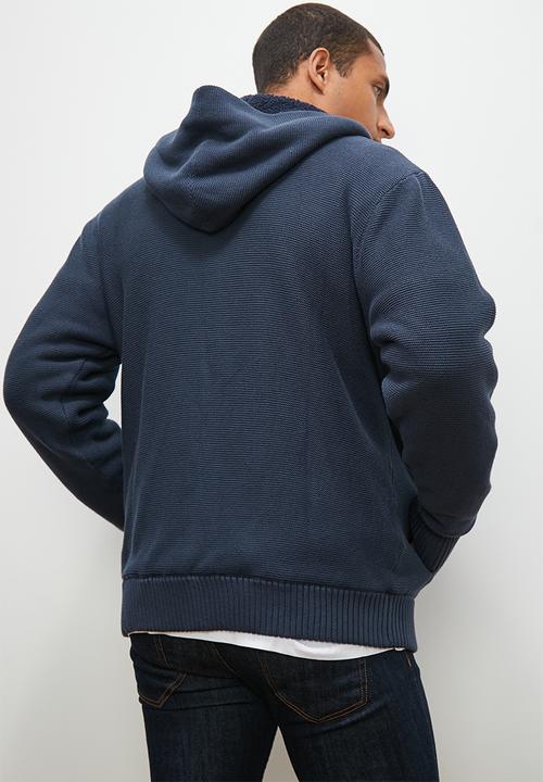 Lark & Crosse - Sherpa lined zip through knitwear - navy