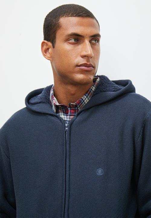 Lark & Crosse - Sherpa lined zip through knitwear - navy