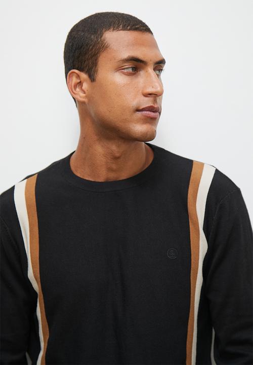 Lark & Crosse - Stripe pattern crew neck knit - black & stone multi