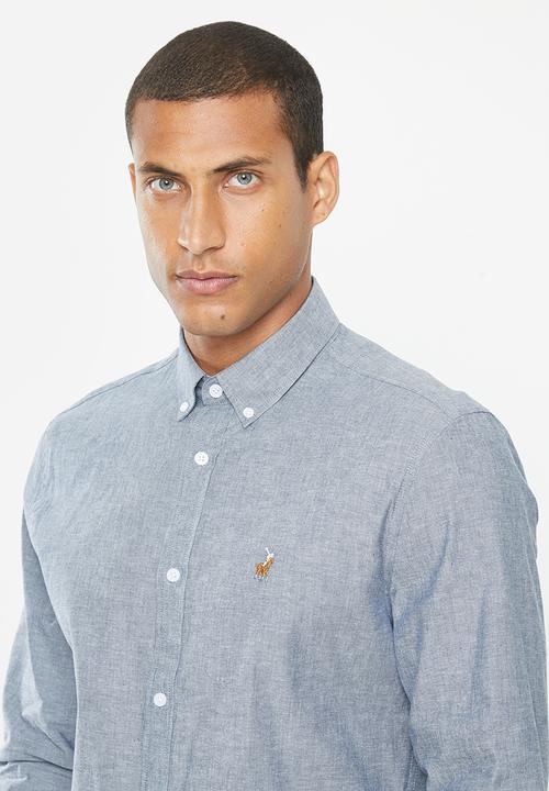 POLO - Mens dark wash denim long sleeve shirt - indigo
