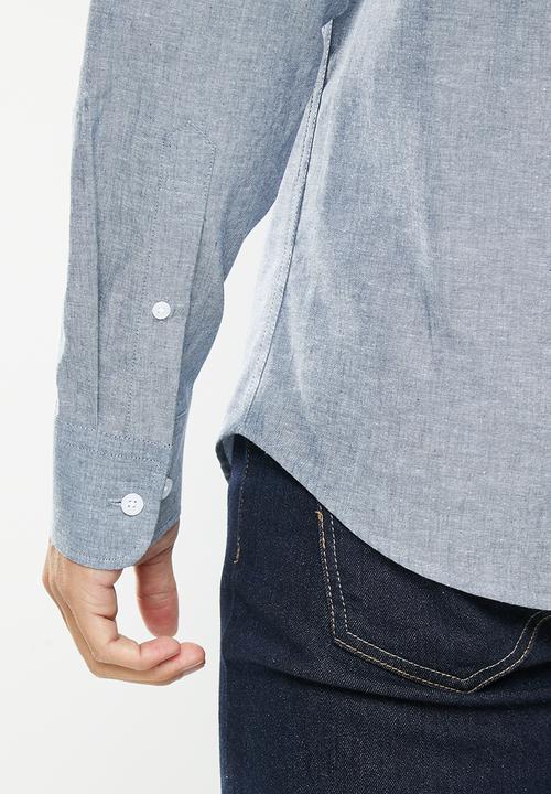 POLO - Mens dark wash denim long sleeve shirt - indigo