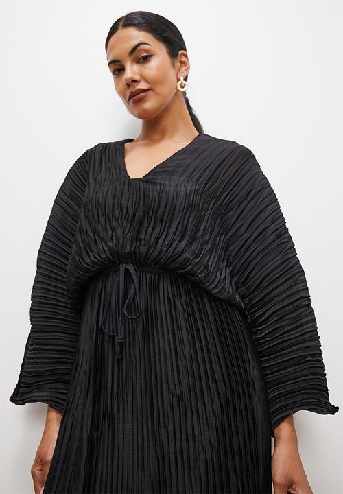 edit - Dolman sleeve pleated midi dress - black