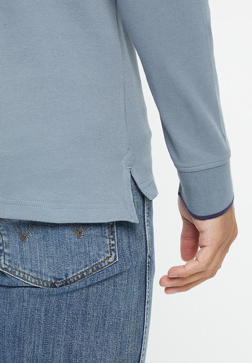 POLO - Mens pique long sleeve golfer - blue