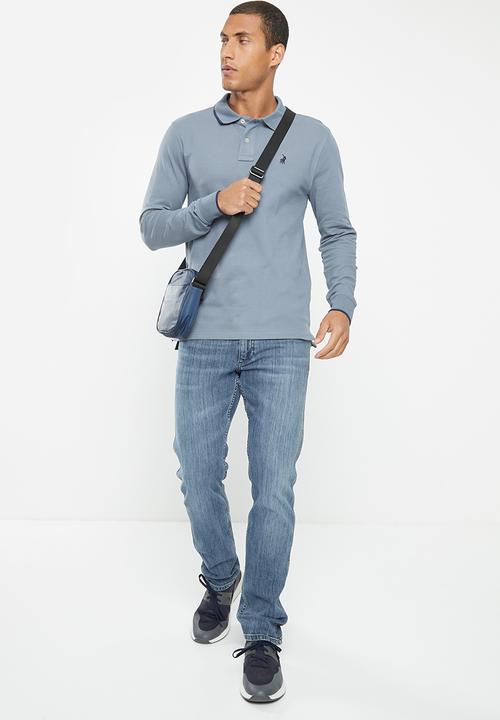 POLO - Mens pique long sleeve golfer - blue
