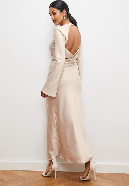 edit - Satin draped neckline maxi dress - oyster