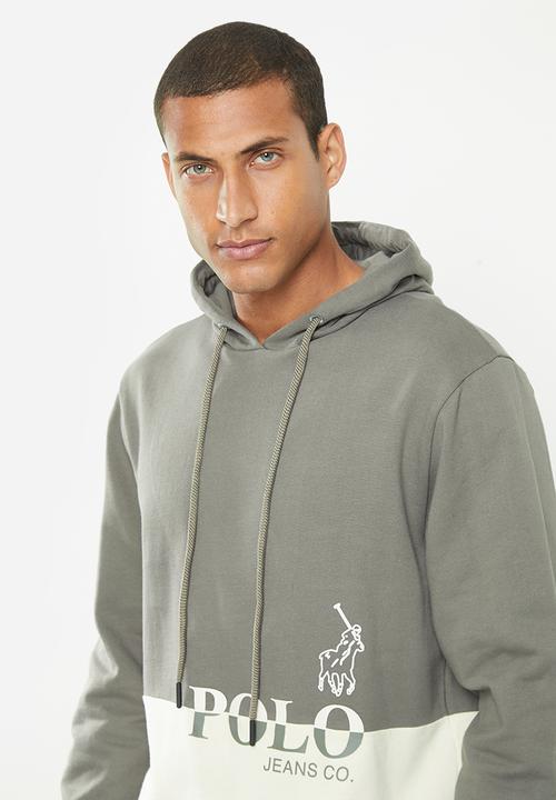 POLO - Men pjc hooded long sleeve hoodie - charcoal & white 