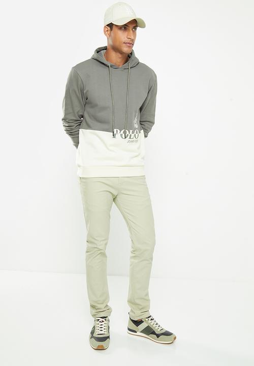 POLO - Men pjc hooded long sleeve hoodie - charcoal & white 