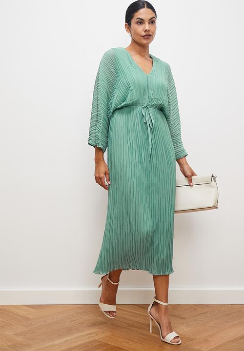 edit - Dolman sleeve pleated midi dress - bottle green