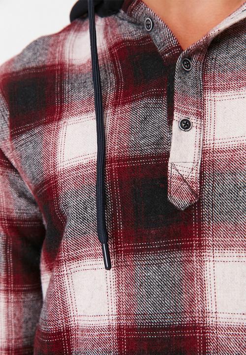 Trendyol - Hooded check shirt - burgundy