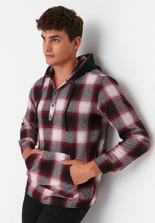Trendyol - Hooded check shirt - burgundy
