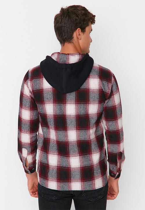 Trendyol - Hooded check shirt - burgundy